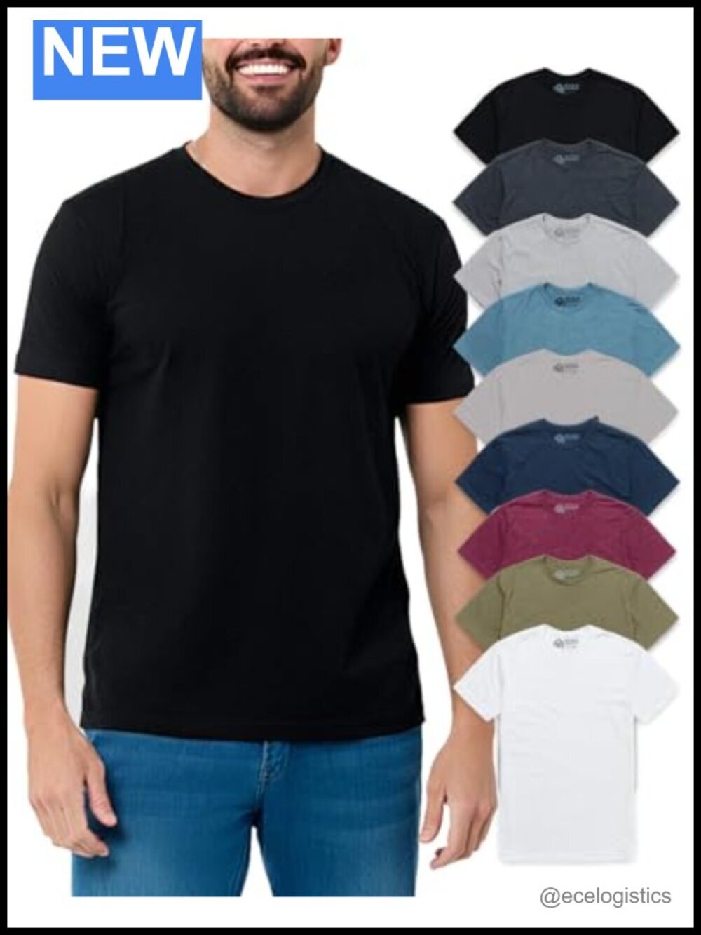 Mens Soft Cotton Blend Crew Neck T-Shirt Athletic Fit 4-Way Stretch 9-Pack